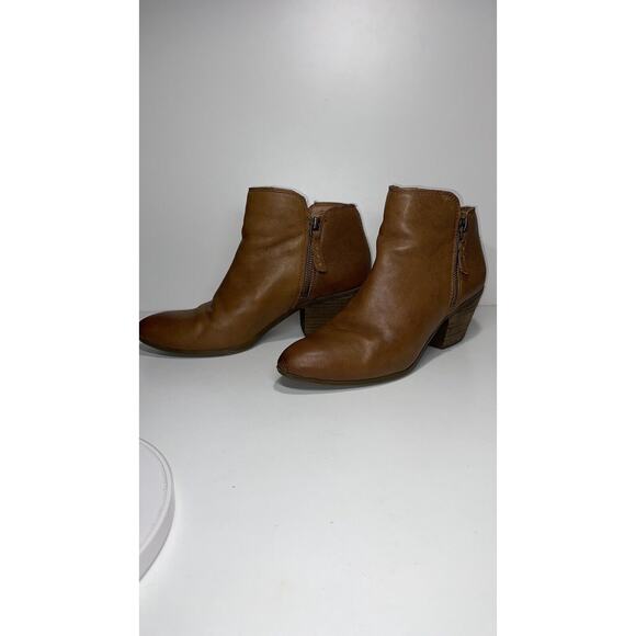 FRYE Judith Cognac Leather Zip Block Heels Ankle Booties - Picture 2 of 16